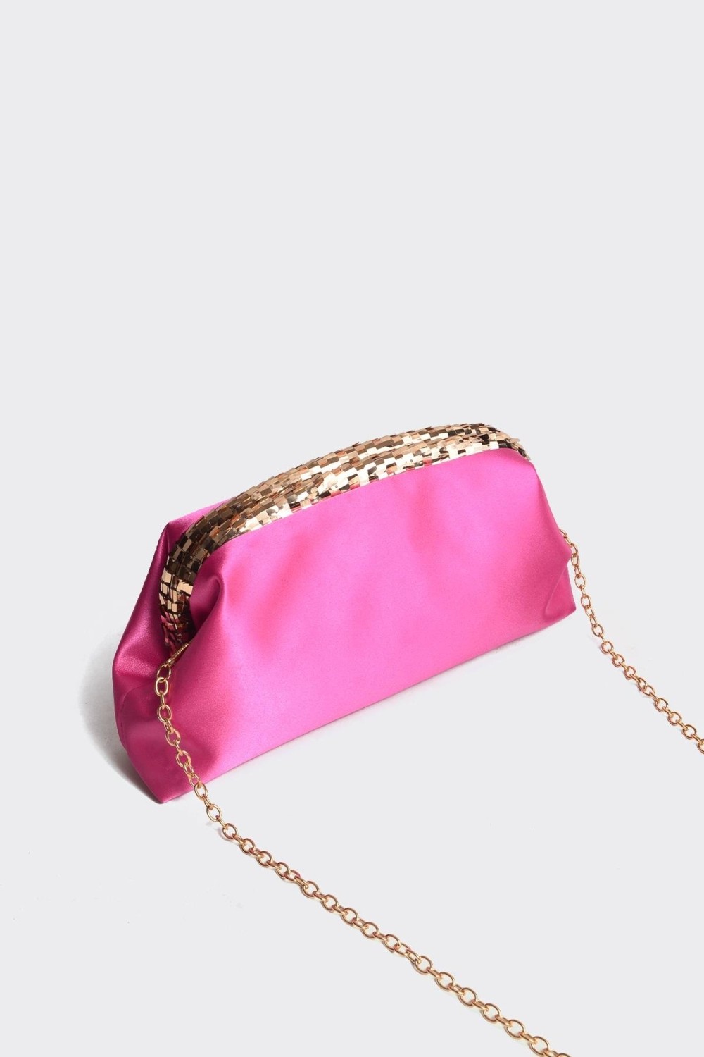 Berlesi Bej Saten Gold Payet Detaylı Clutch Abiye Çanta görsel 5