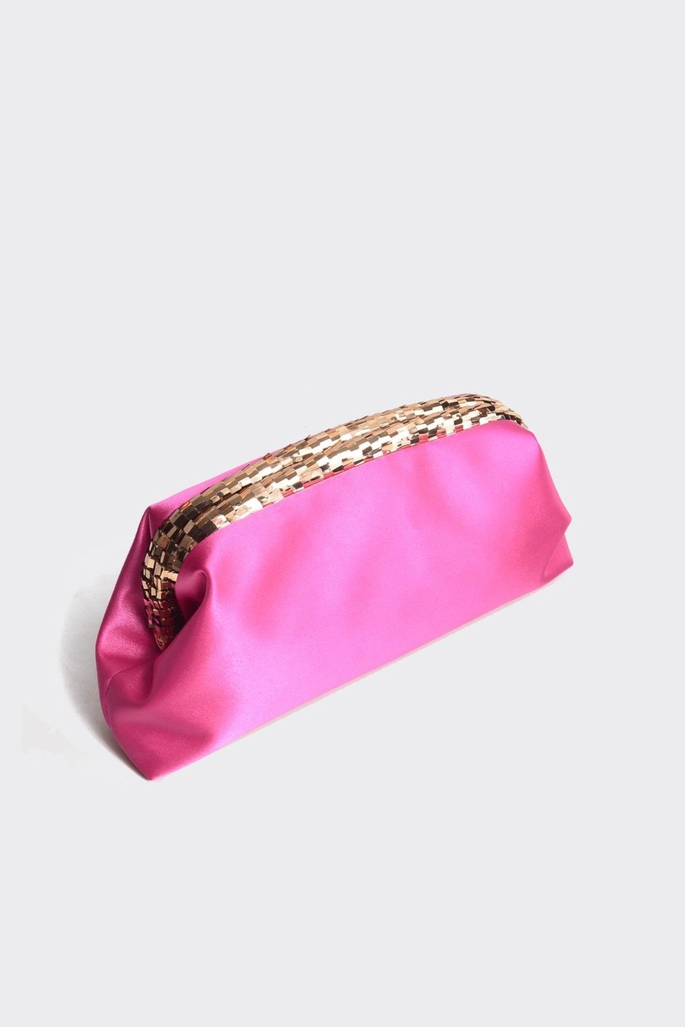 Berlesi Bej Saten Gold Payet Detaylı Clutch Abiye Çanta görsel 7