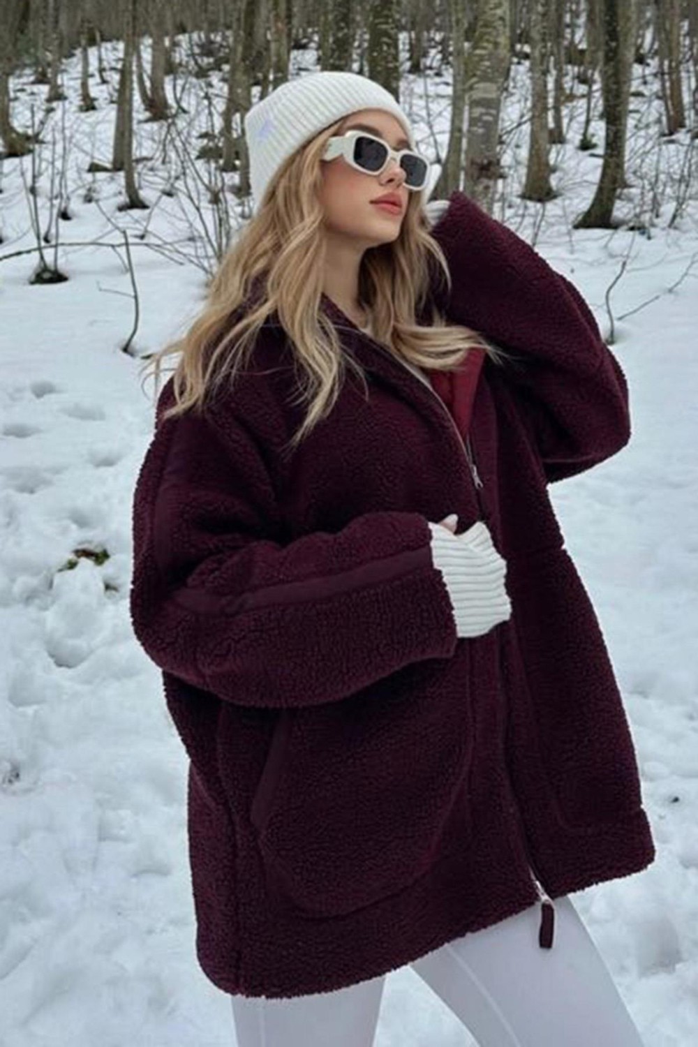 Madmext Kadın Füme Peluş Mont Uzun Kol Fermuarlı Yaka Cepli Çok Kalın Model MG1966 görsel 2