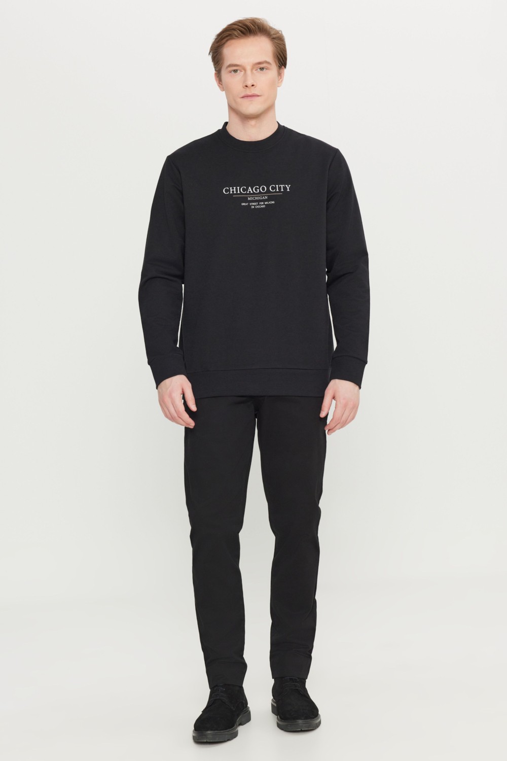 Altınyıldız Classics Erkek Siyah 2 İplik Pamuklu Standart Fit Normal Kesim Bisiklet Yaka Sweatshirt görsel 7