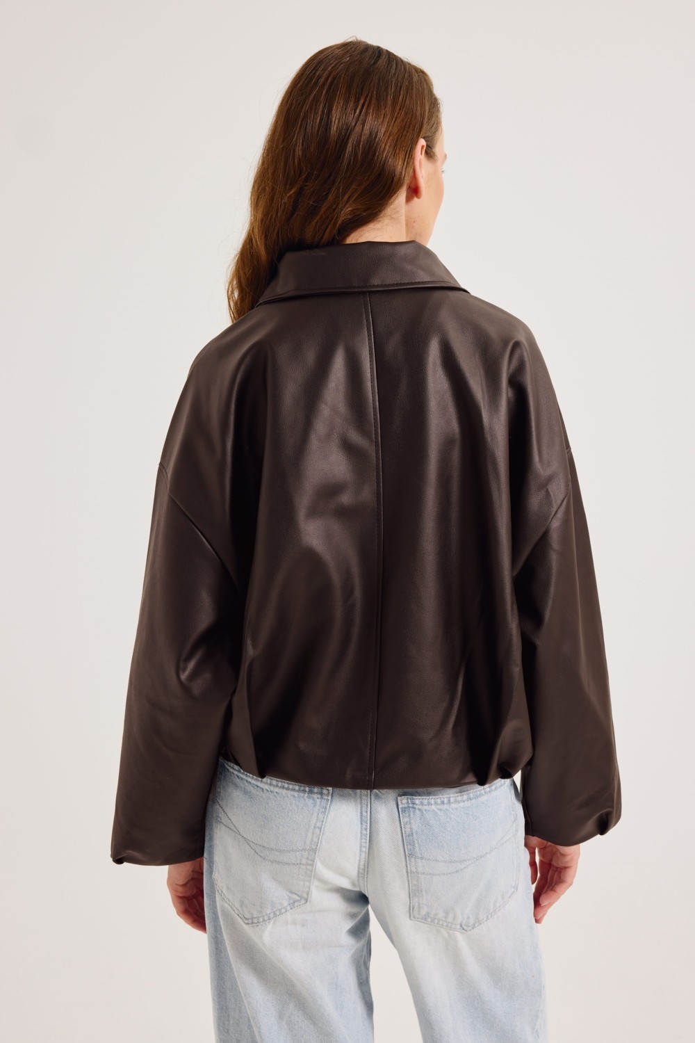 Meecy Woman Kadın Yeni Sezon Oversize Bomber Deri Ceket görsel 2