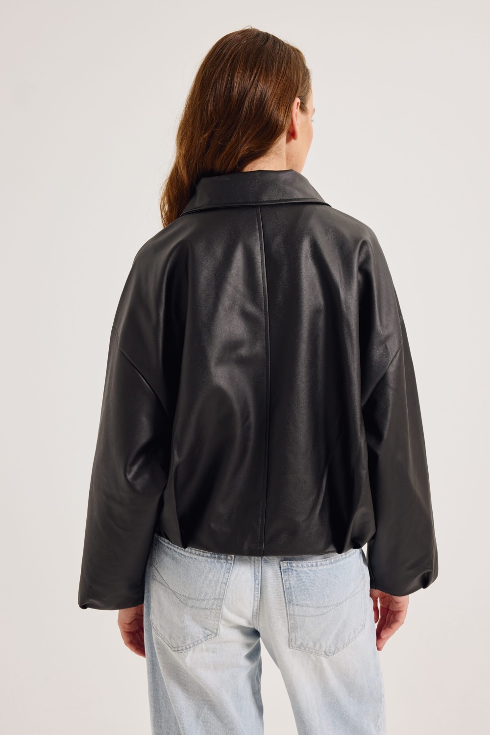 Meecy Woman Kadın Yeni Sezon Oversize Bomber Deri Ceket görsel 4