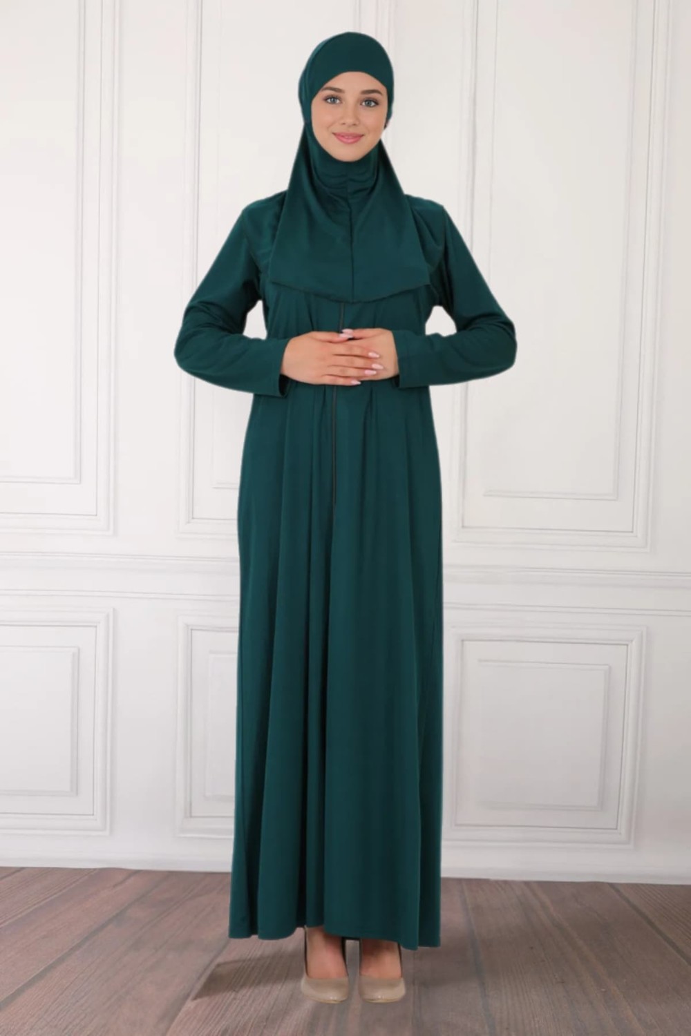 incy style Fermuarlı Tek Parça Kaymaz Başörtülü Pratik Namaz Elbisesi görsel 7