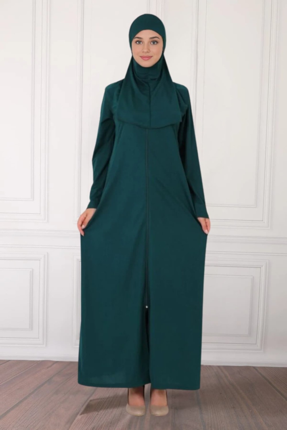 incy style Fermuarlı Tek Parça Kaymaz Başörtülü Pratik Namaz Elbisesi görsel 8