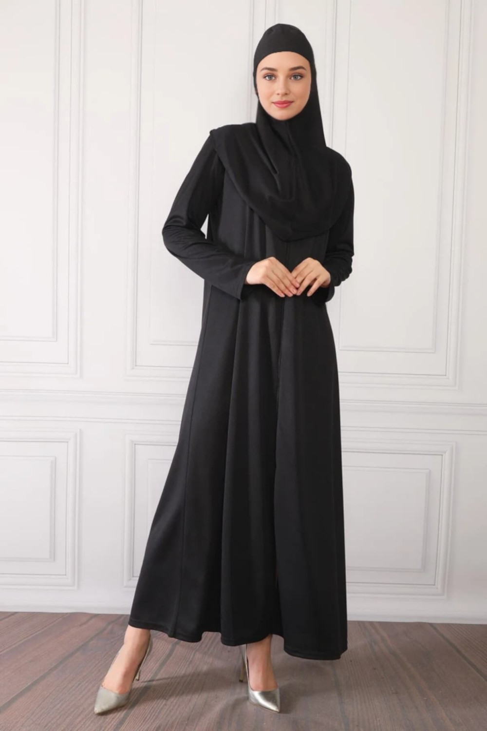incy style Fermuarlı Tek Parça Kaymaz Başörtülü Pratik Namaz Elbisesi