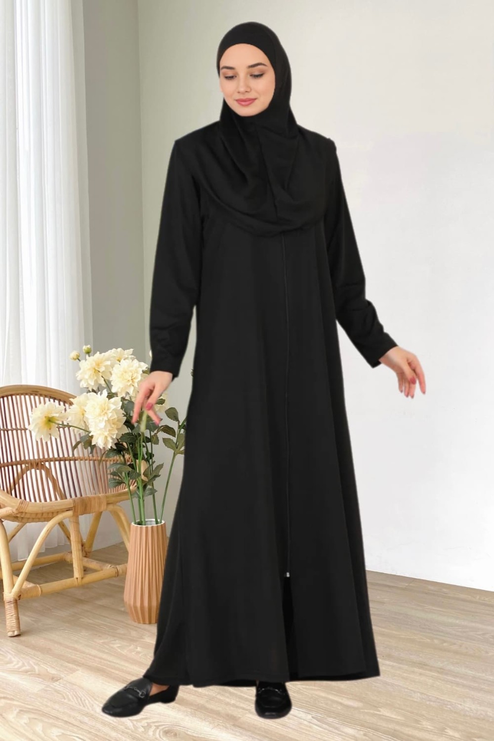 incy style Fermuarlı Tek Parça Kaymaz Başörtülü Pratik Namaz Elbisesi görsel 3