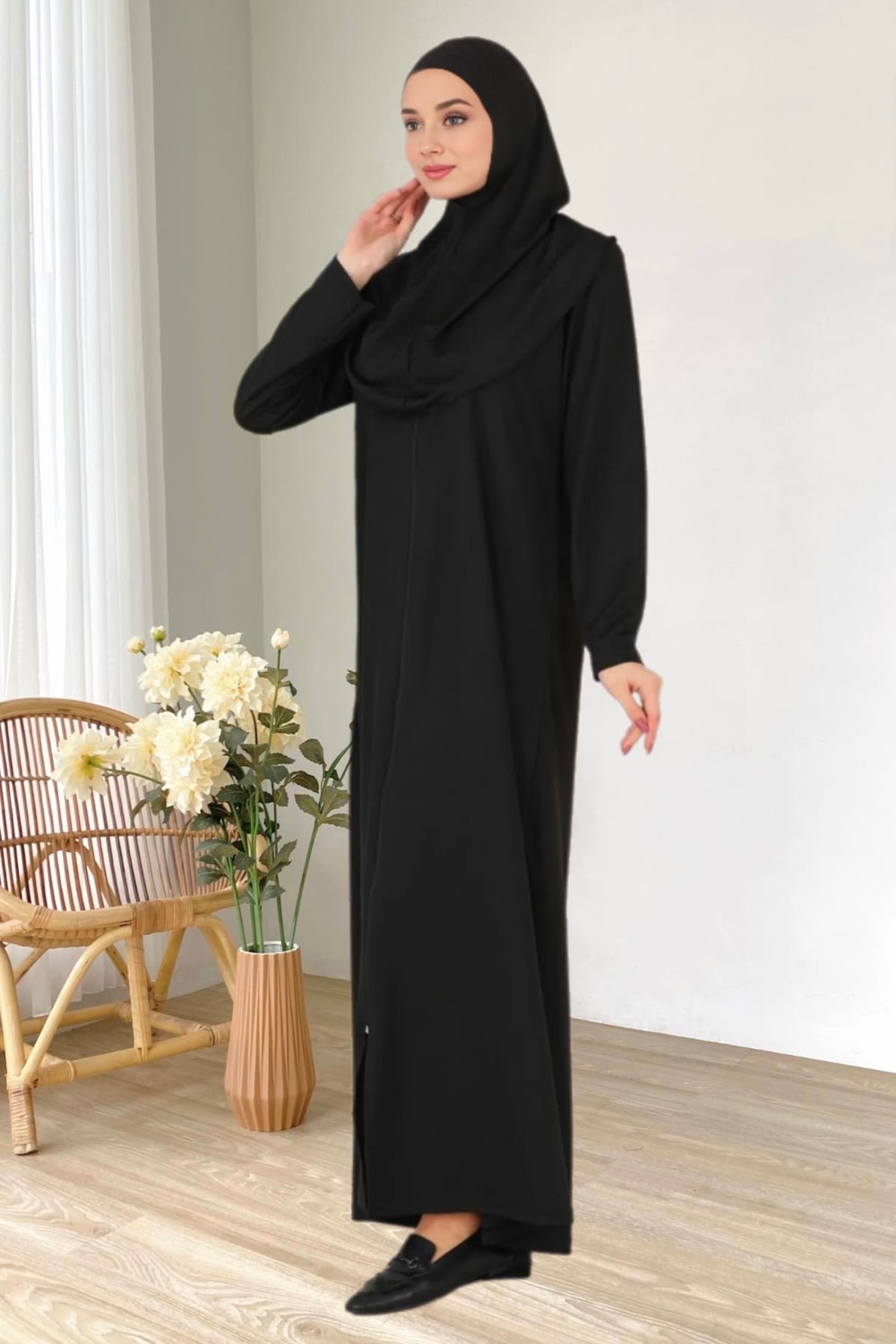 incy style Fermuarlı Tek Parça Kaymaz Başörtülü Pratik Namaz Elbisesi görsel 4