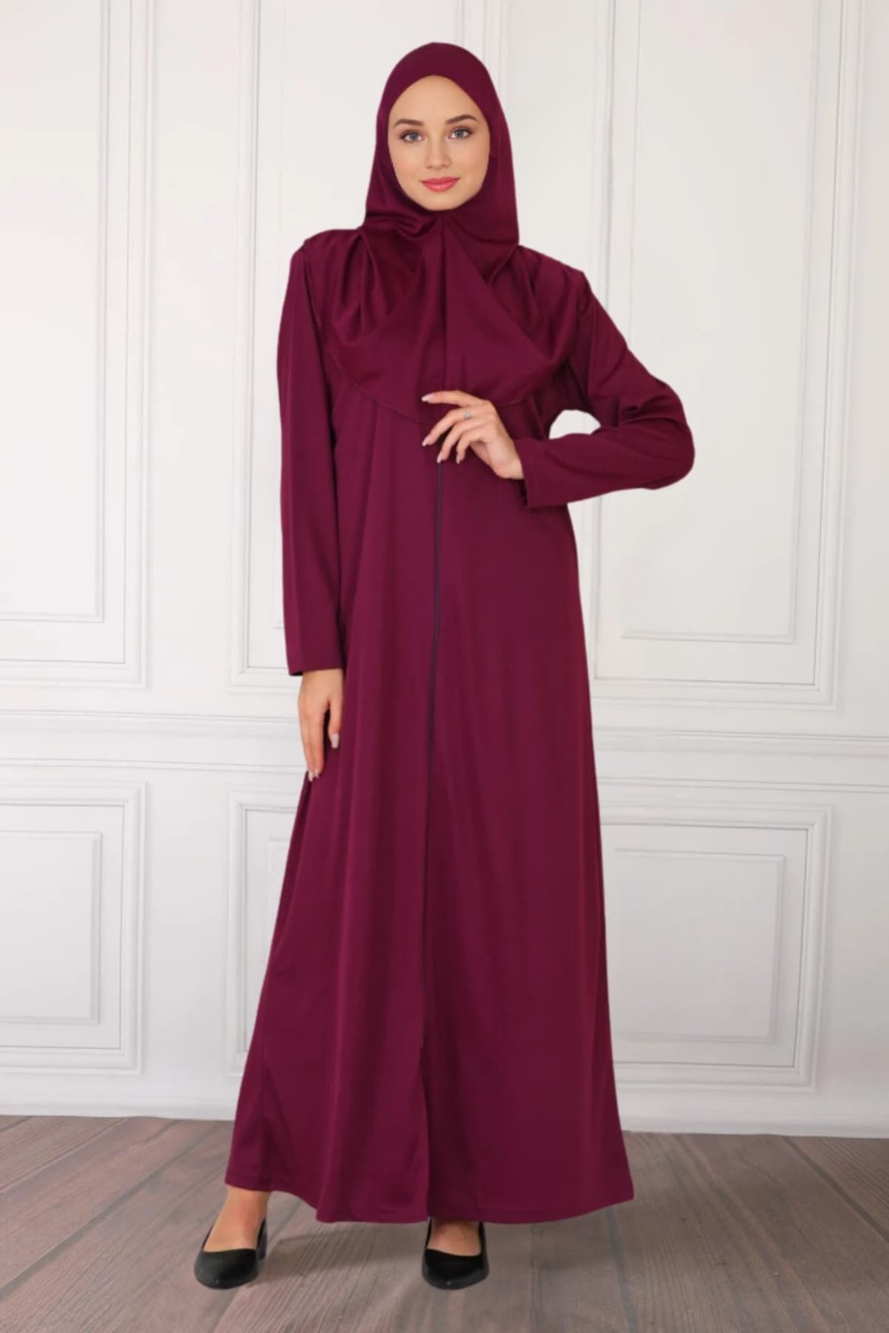 incy style Fermuarlı Tek Parça Kaymaz Başörtülü Pratik Namaz Elbisesi