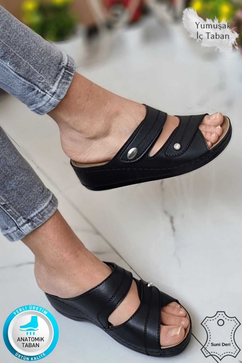 Neon Shoes Depi Kadın Ortopedik Yumuşak Taban Günlük Terlik Şık Taşlı Misafir Genç Anne Dışarı & Ev Terliği