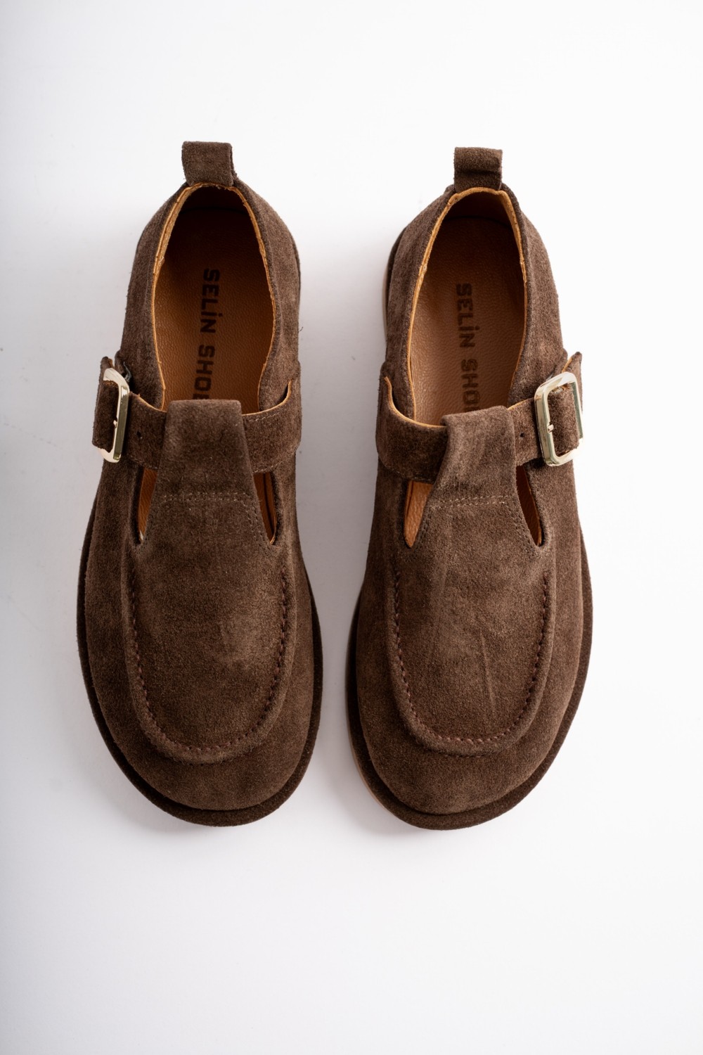 Selin Shoes Cassiel Hakiki Deri Gold Ayarlanabilir Toka Detaylı Kadın Loafer- Siyah Süet görsel 5