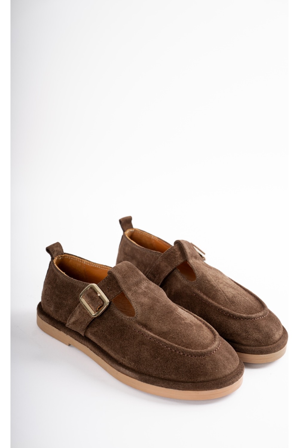 Selin Shoes Cassiel Hakiki Deri Gold Ayarlanabilir Toka Detaylı Kadın Loafer- Siyah Süet görsel 6