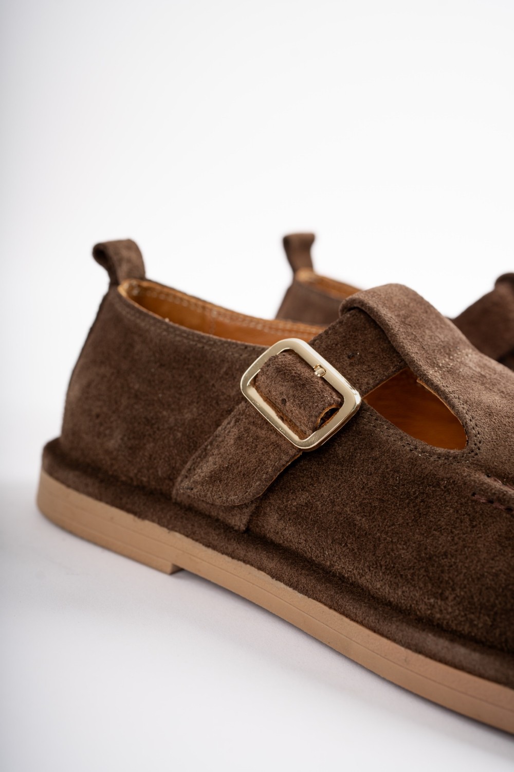 Selin Shoes Cassiel Hakiki Deri Gold Ayarlanabilir Toka Detaylı Kadın Loafer- Siyah Süet görsel 7