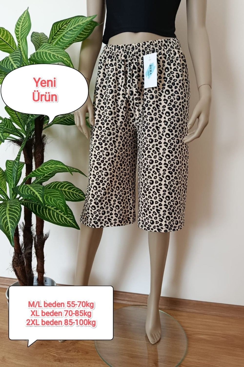 Vip Bera Tekstil Kadın Lacivert Beli Lastikli Bol Paça Likralı Penye Pantolon görsel 8