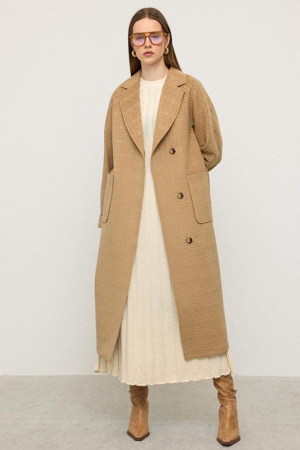 Olcay Torba Cepli Kendinden Desenli Oversize Limited Edition Kaban Kamel 3140 görsel 5