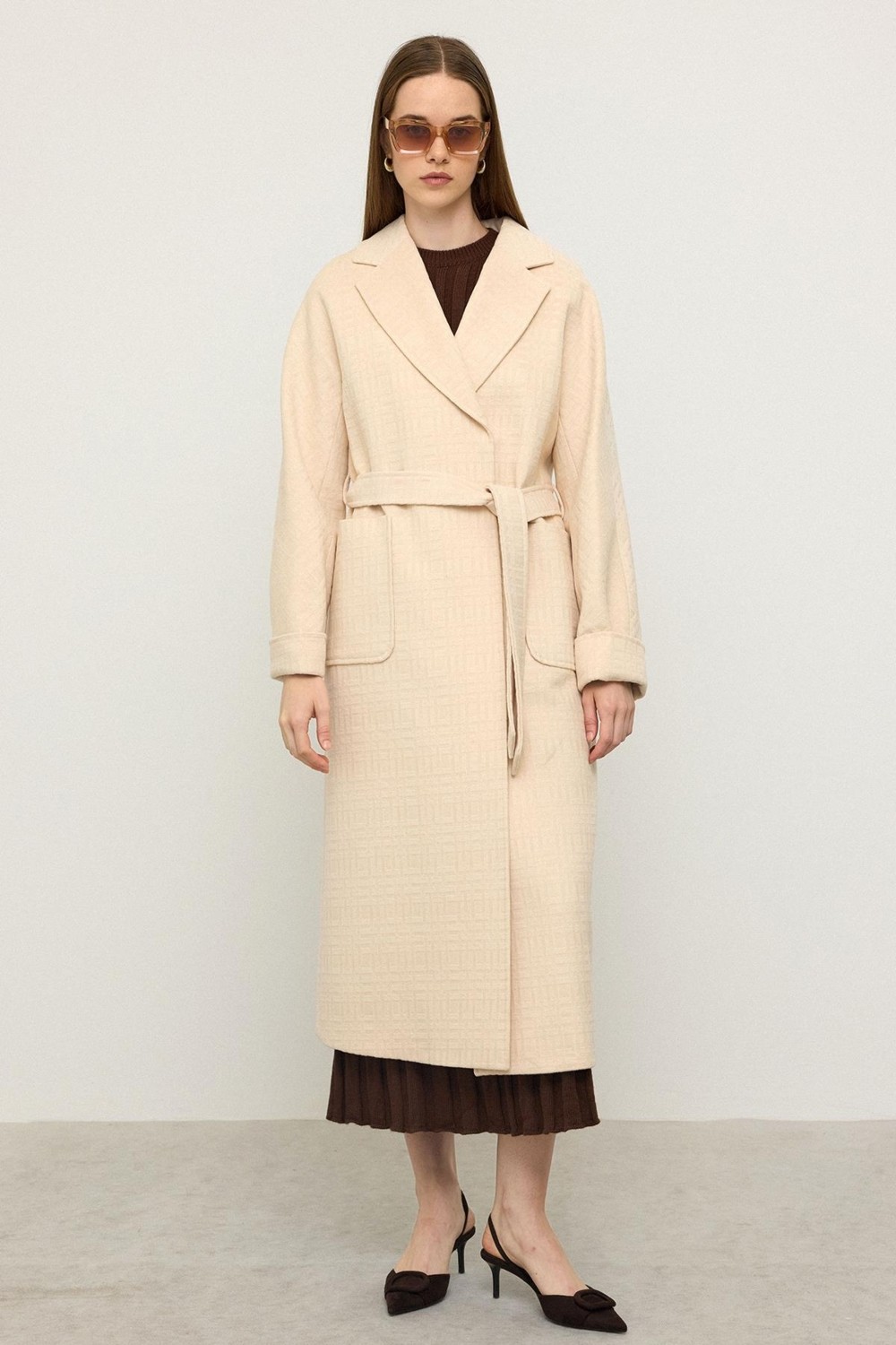 Olcay Torba Cepli Kendinden Desenli Oversize Limited Edition Kaban Krem 3140