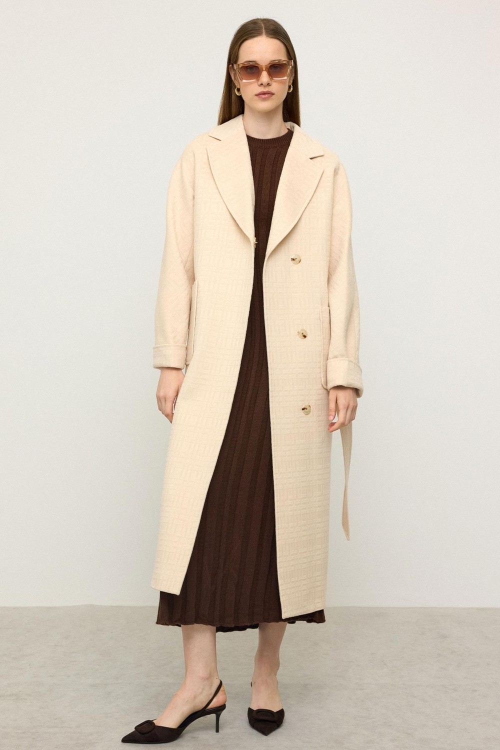 Olcay Torba Cepli Kendinden Desenli Oversize Limited Edition Kaban Krem 3140 görsel 2