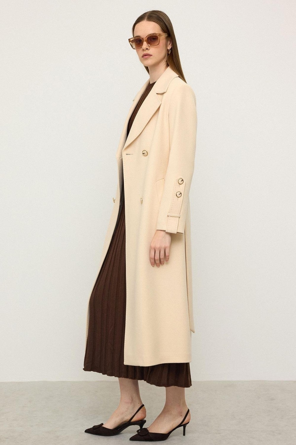 Olcay Punto Dikiş Detaylı Kendinden Desenli Limited Edition Kaban Krem 3134 görsel 5