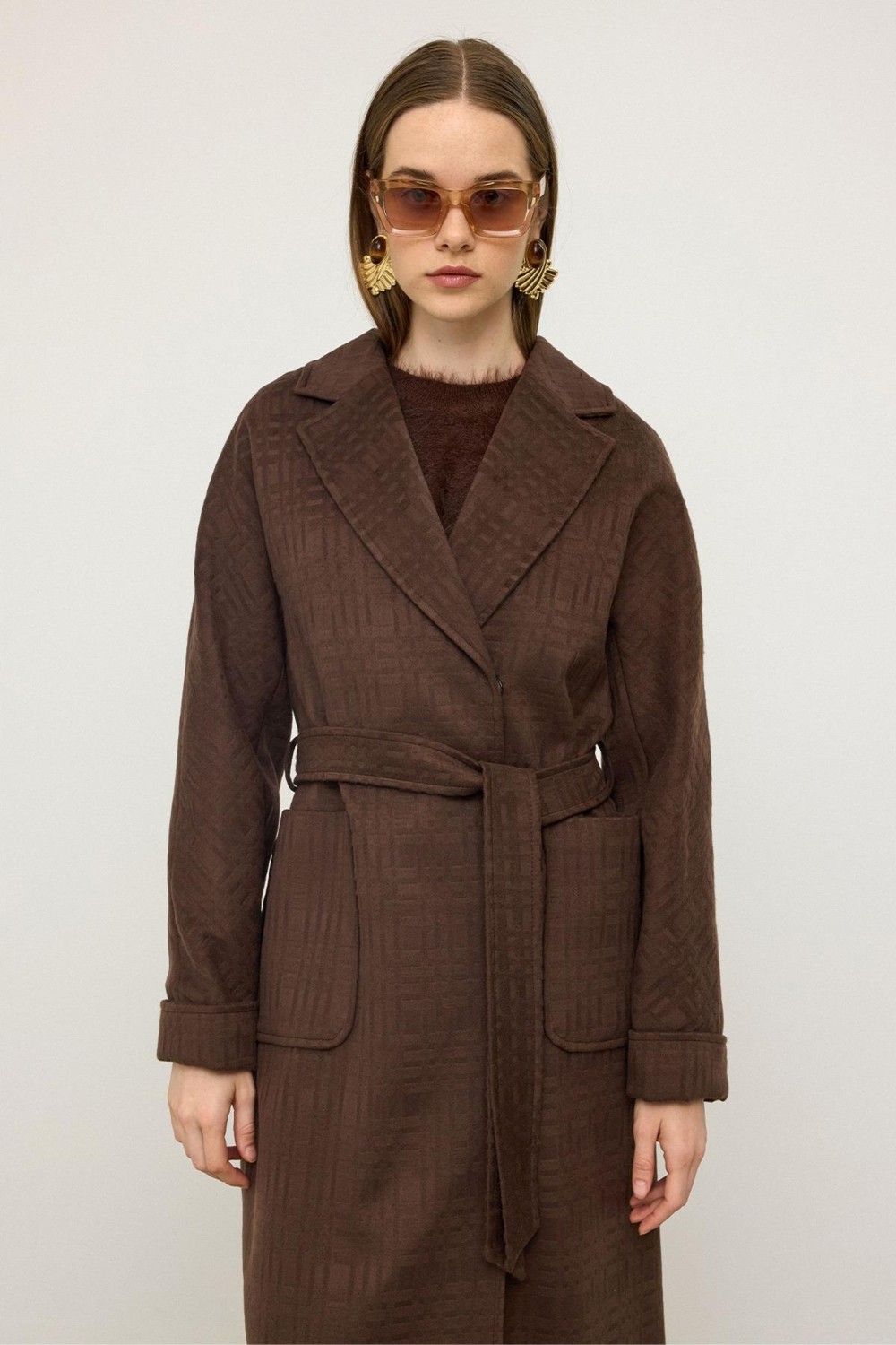 Olcay Torba Cepli Kendinden Desenli Oversize Limited Edition Kaban Kahve 3140 görsel 4