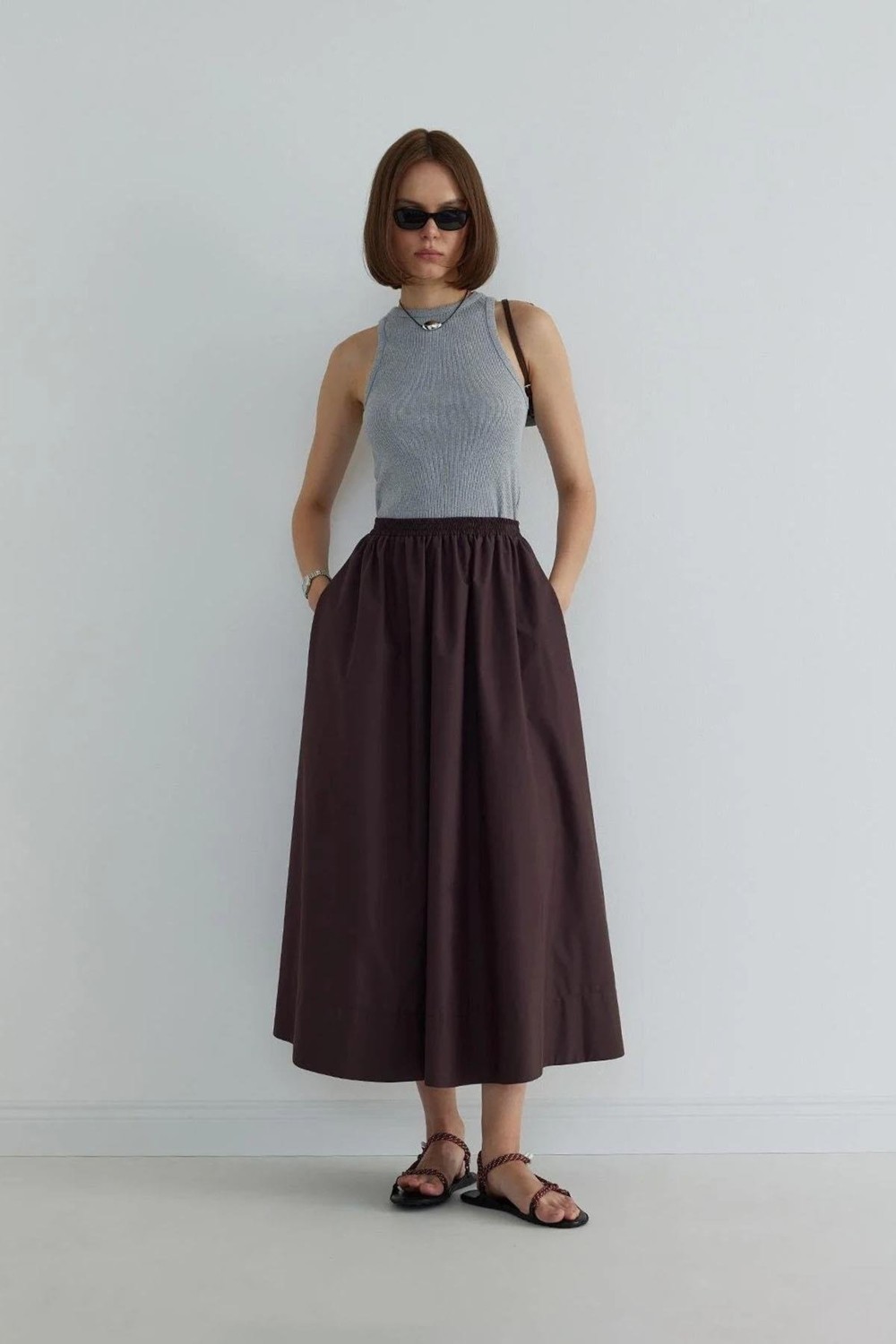 Suud Collection Ekru Day Poplin Kloş Etek