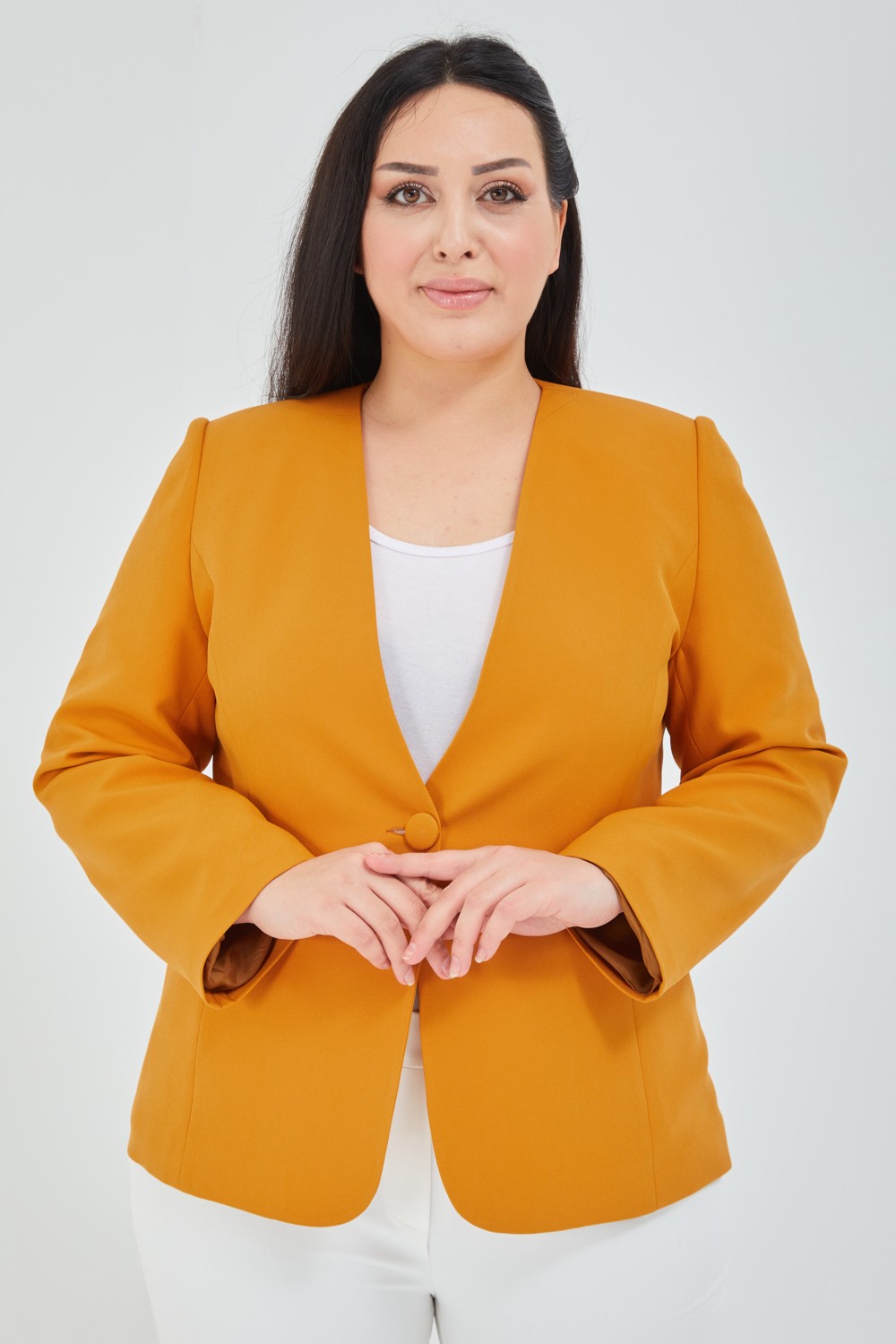 Fagi Kadın Büyük Beden V Yaka Tek Düğmeli Ceket