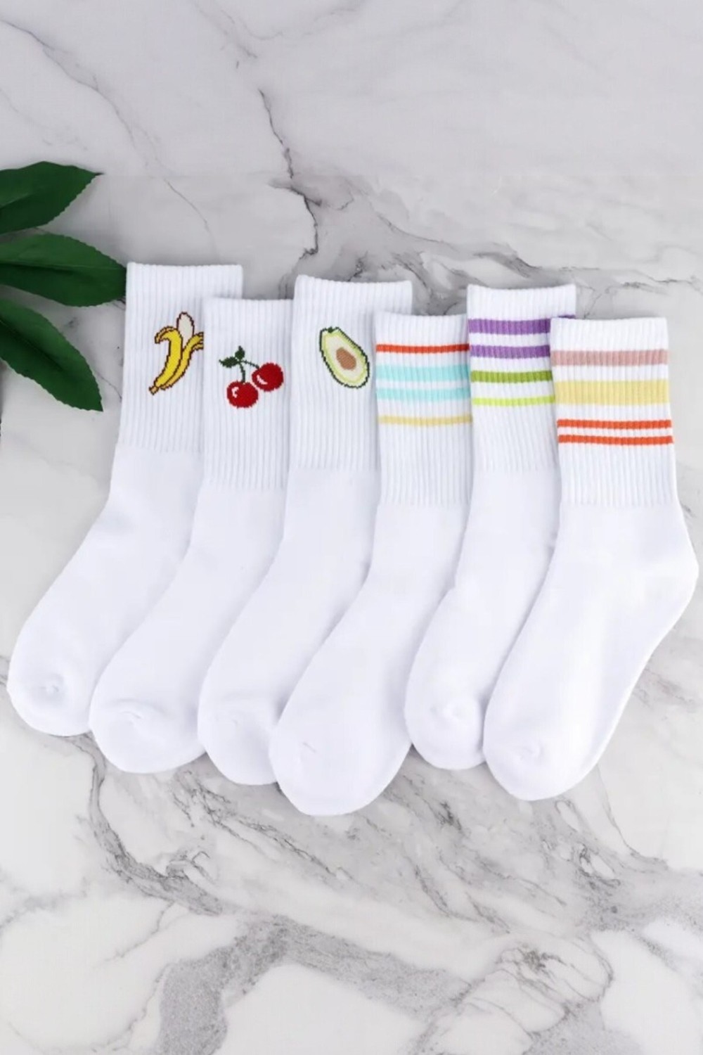 Hitit Socks Kadın 6 Çift Premium Kalite Renkli Çizgili ve Meyve Desenli Nefes Alabilen Tenis Çorabı görsel 4