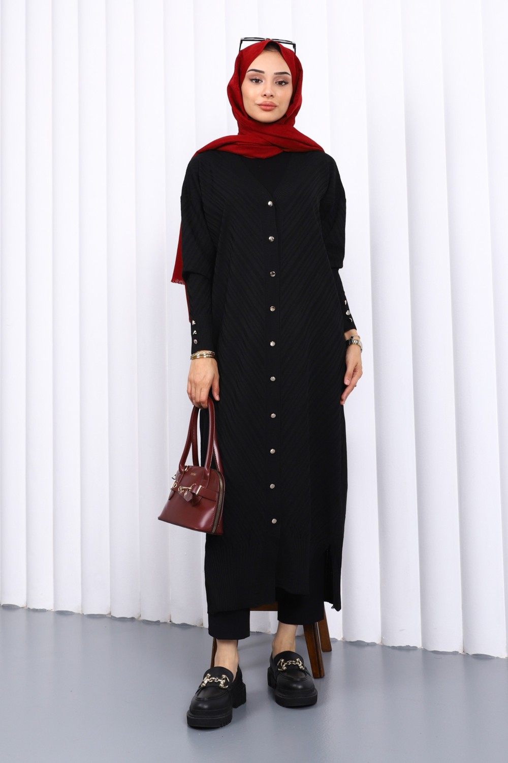 İmaj Butik Gri Soğuk Iplik Düğmeli Triko Hırka