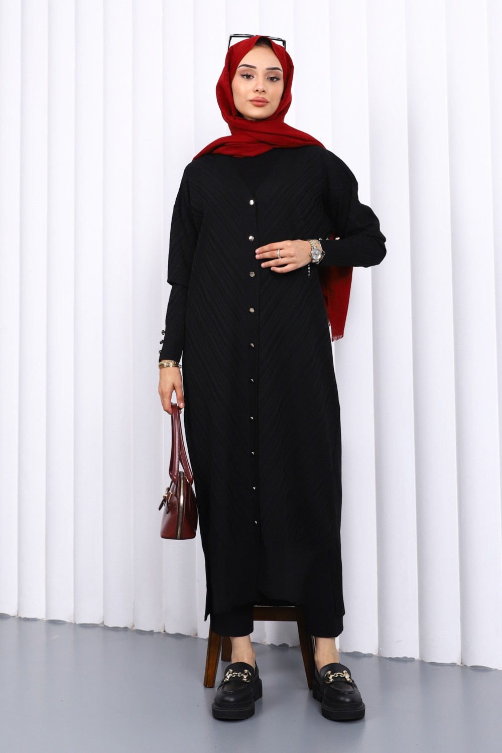 İmaj Butik Gri Soğuk Iplik Düğmeli Triko Hırka görsel 2
