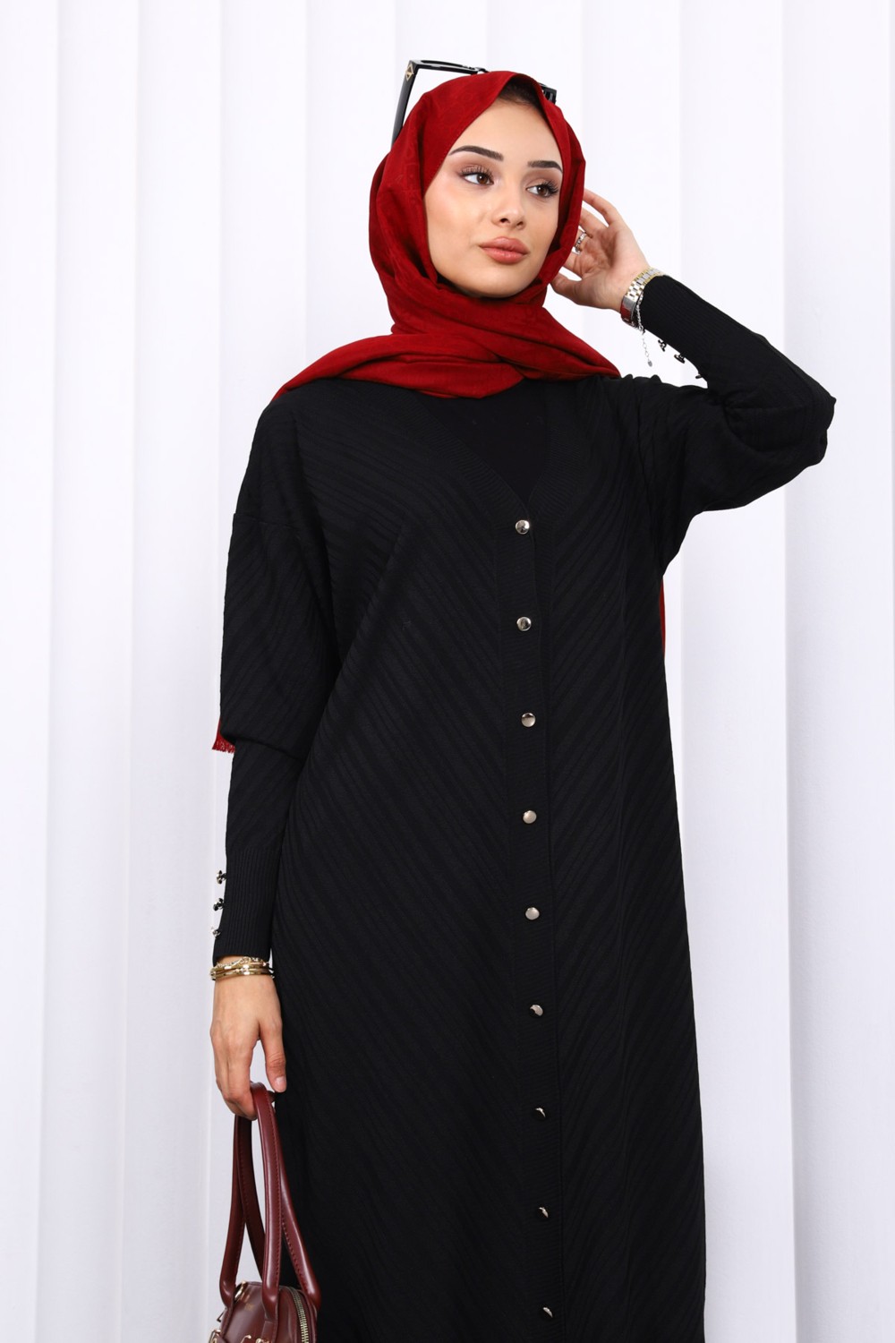İmaj Butik Gri Soğuk Iplik Düğmeli Triko Hırka görsel 3