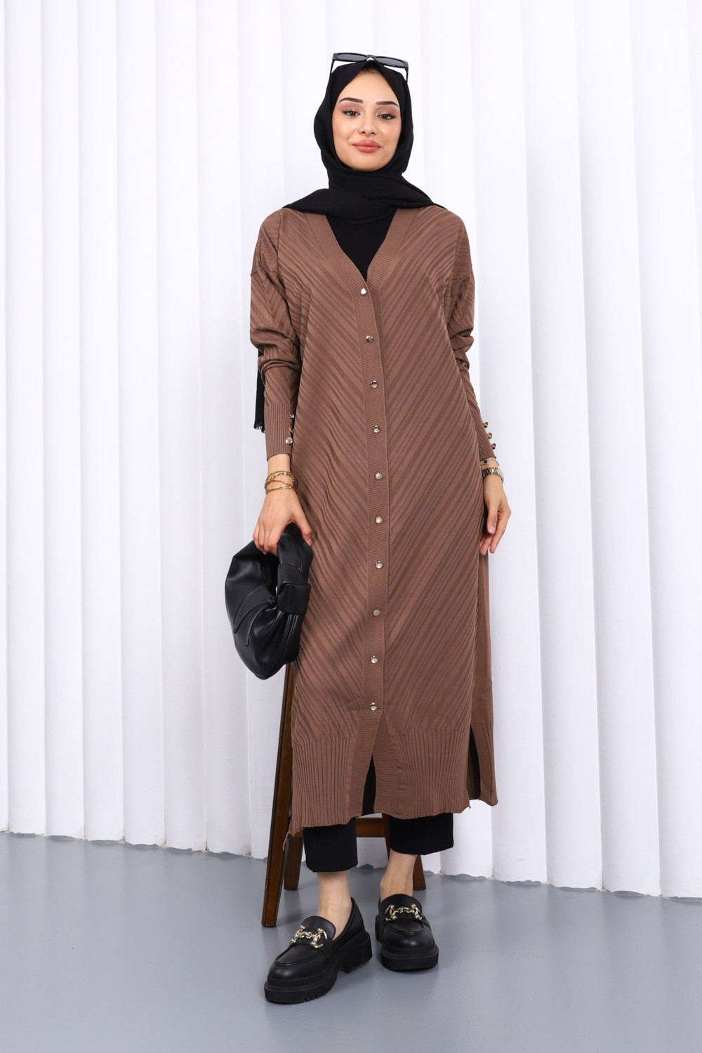 İmaj Butik Gri Soğuk Iplik Düğmeli Triko Hırka görsel 5