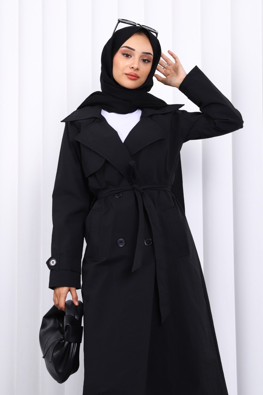 İmaj Butik Lacivert Kruvaze Yaka Trençkot görsel 3