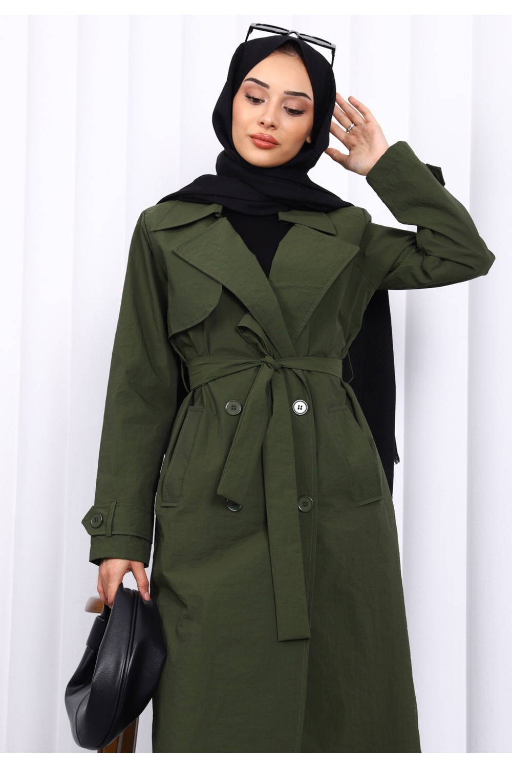 İmaj Butik Lacivert Kruvaze Yaka Trençkot görsel 7