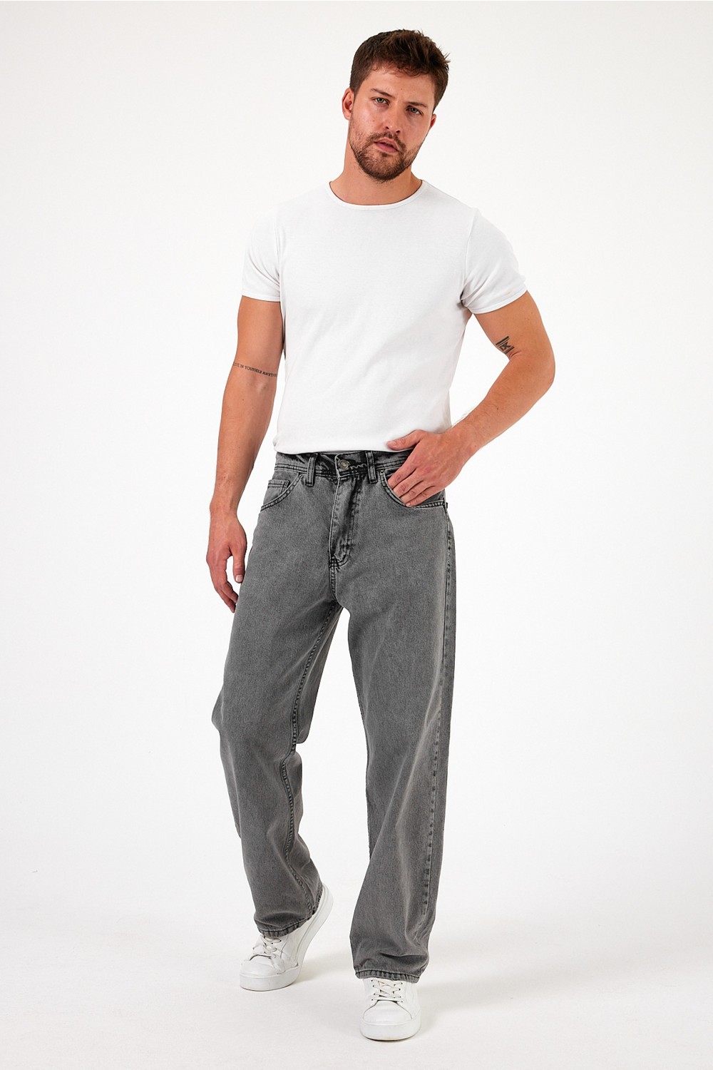 Damga Erkek Jeans Bol Paça Siyah Baggy Kot Pantolon görsel 5