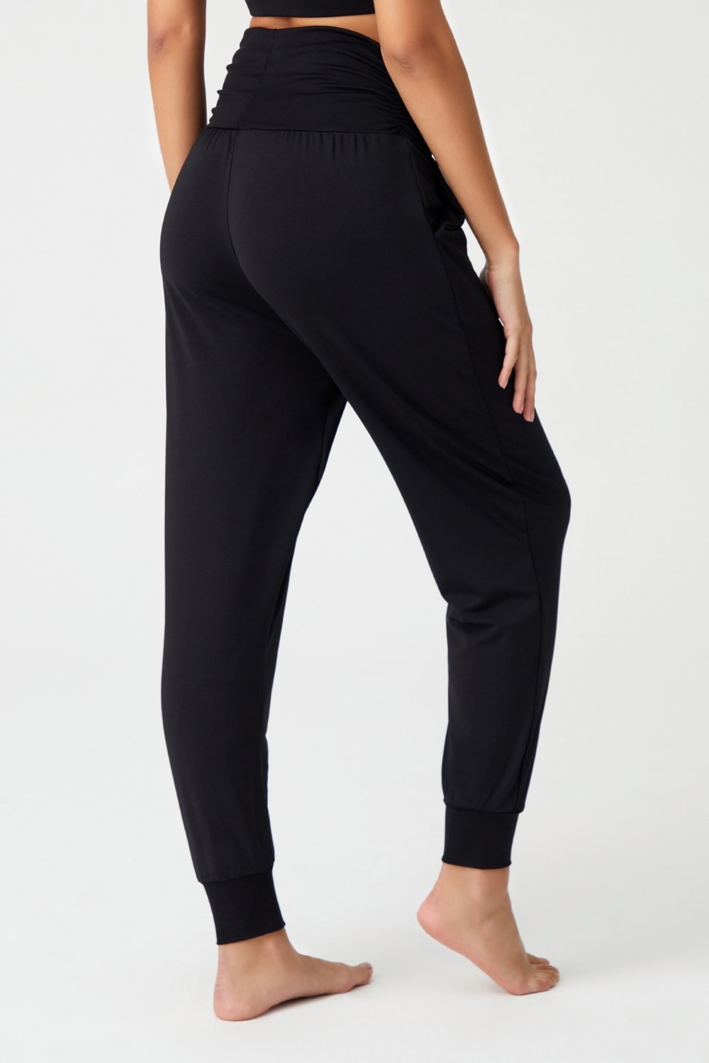 Los Ojos Siyah Beli Lastikli Şalvar Görünümlü Harem Pantolon Yoga Joggers görsel 8