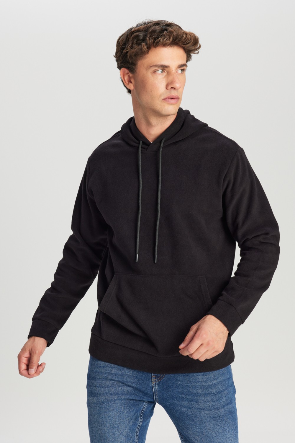 Altınyıldız Classics Erkek Siyah Sweatshirt Polar Standart Fit Normal Kesim Kapüşon Yaka