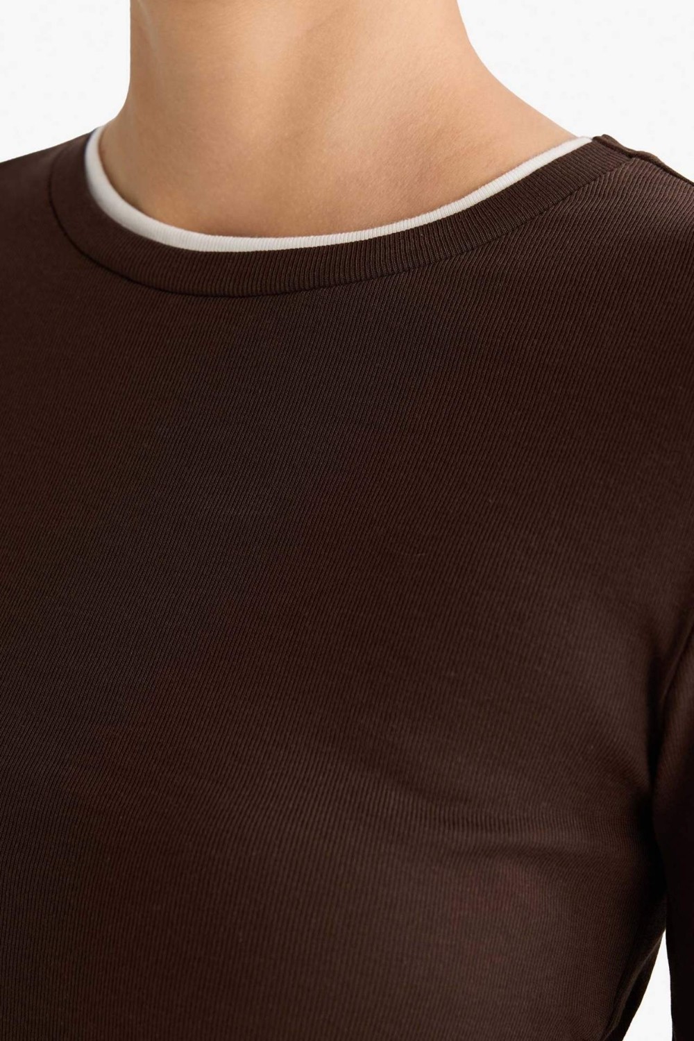 DeFacto %100 Pamuk Slim Fit Ribana Tişört E6548AX25AU görsel 6