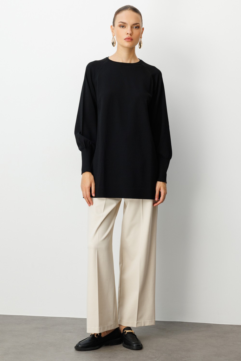 Mizalle Balon Kollu Rayon Lacivert Tunik
