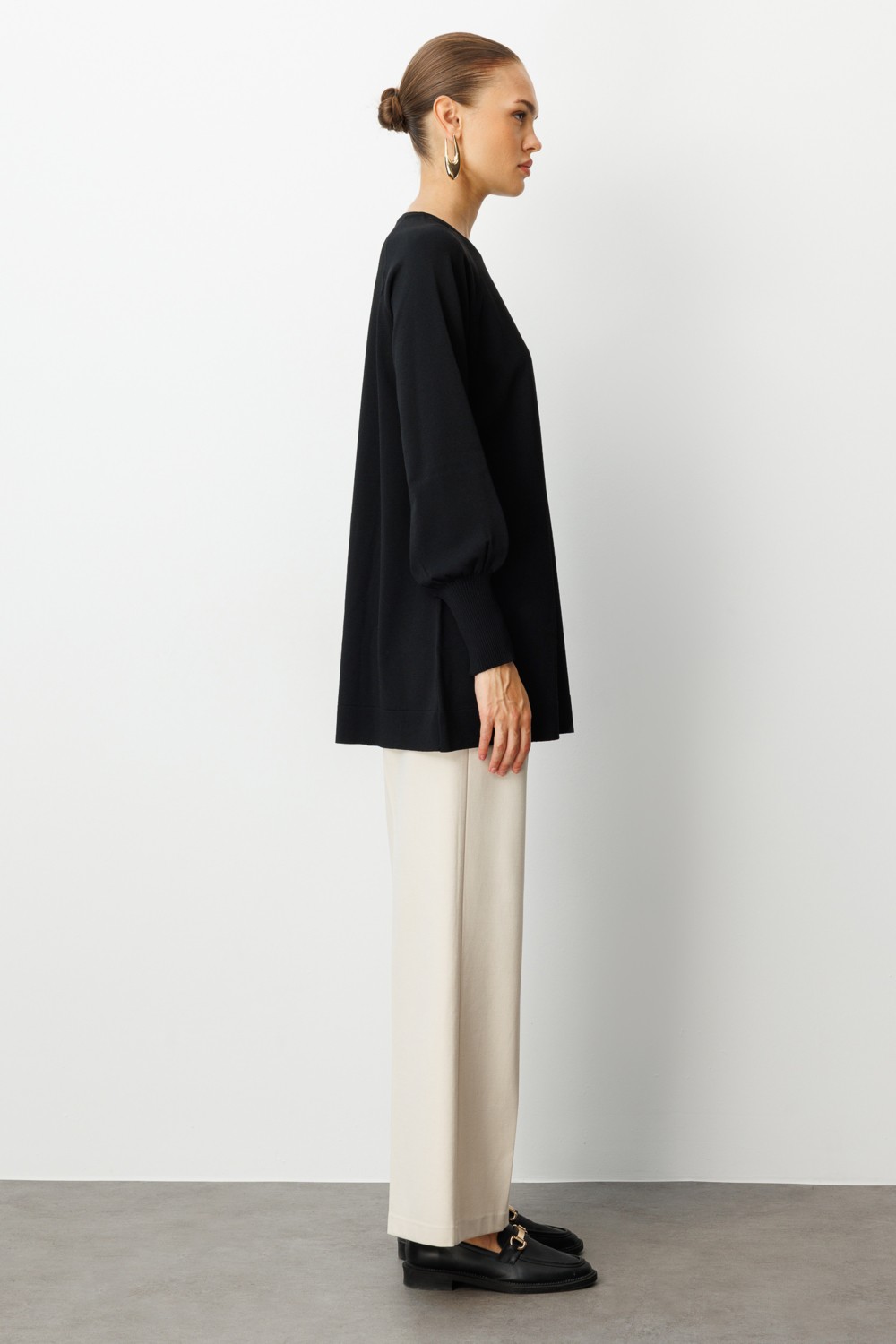 Mizalle Balon Kollu Rayon Lacivert Tunik görsel 2