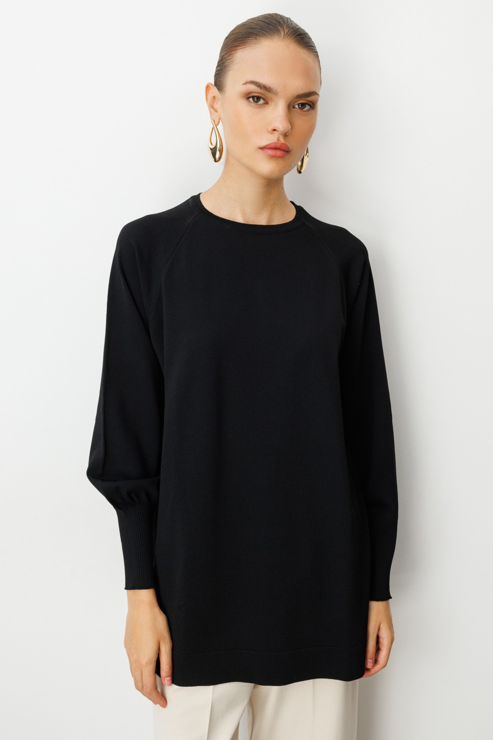 Mizalle Balon Kollu Rayon Lacivert Tunik görsel 4