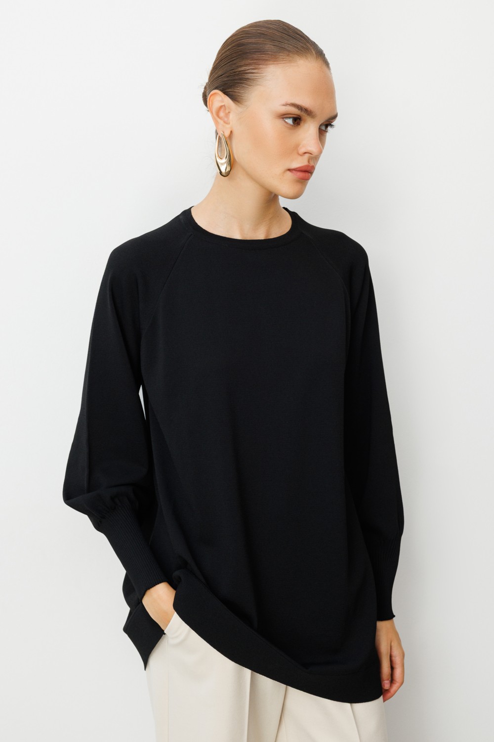 Mizalle Balon Kollu Rayon Lacivert Tunik görsel 5