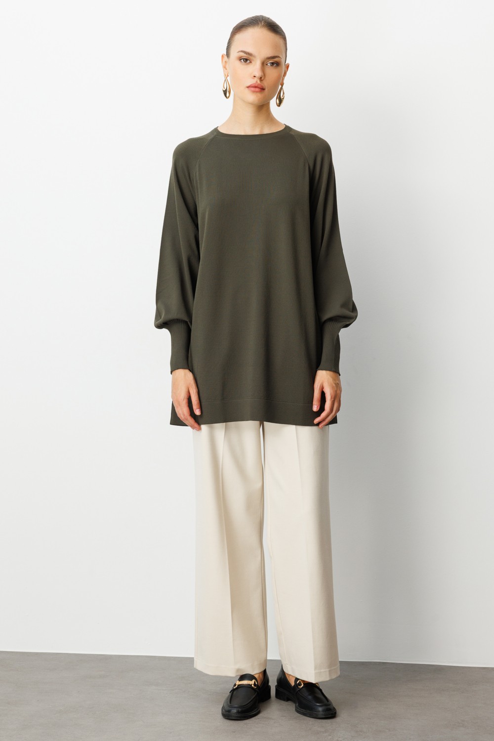 Mizalle Balon Kollu Rayon Lacivert Tunik