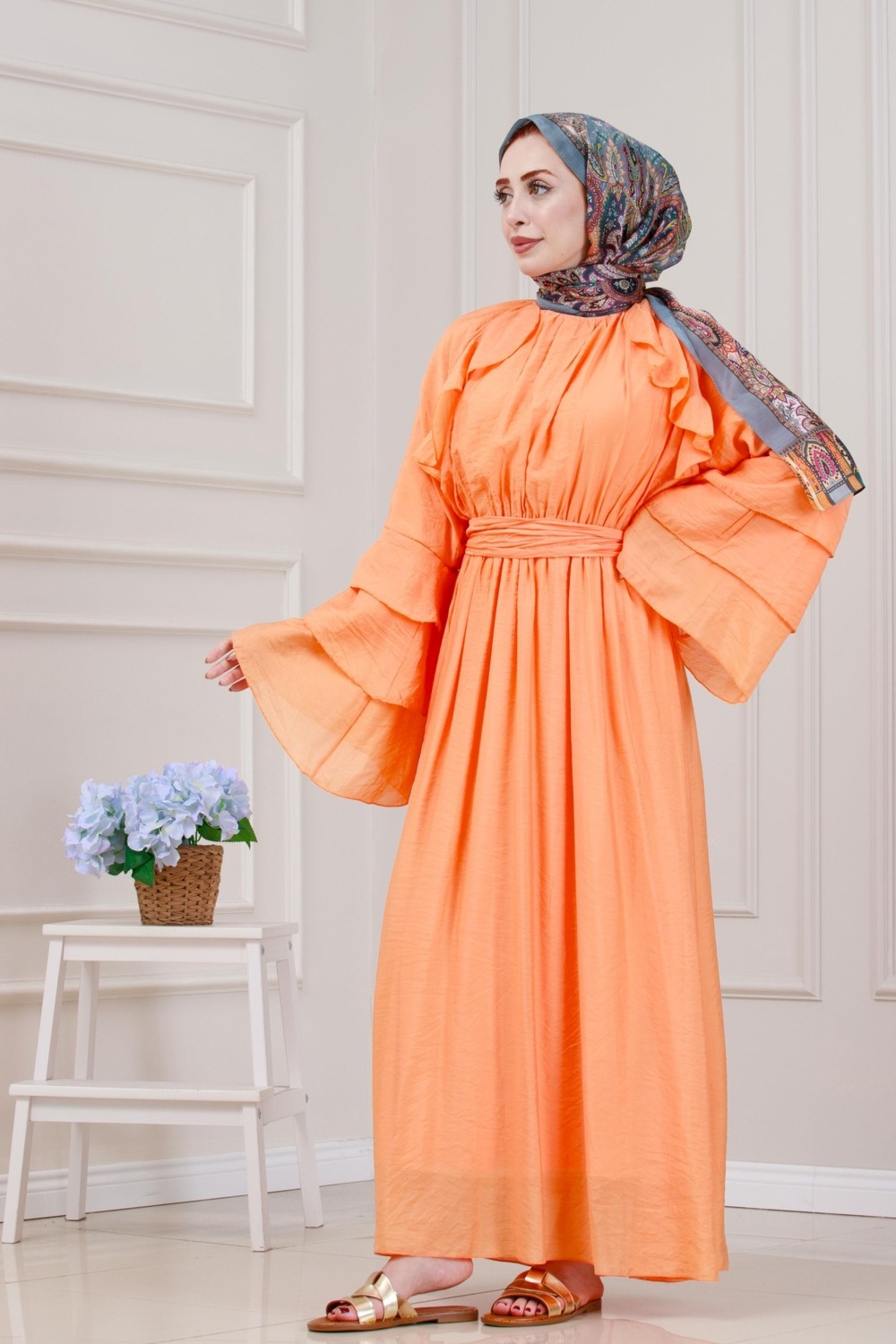 Sevitli Fırfır Detaylı Lora Elbise-Pembe