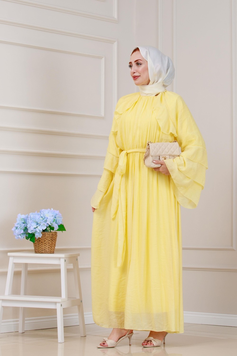 Sevitli Fırfır Detaylı Lora Elbise-Pembe görsel 8