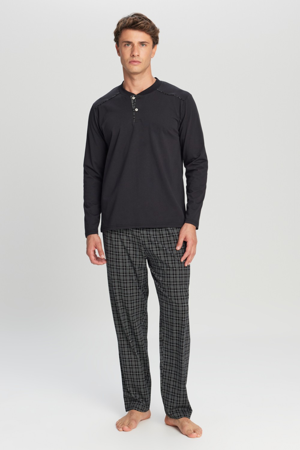 Altınyıldız Classics Erkek İndigo %100 Pamuk Standart Fit Hakim Yaka Desenli Cepli Pijama Takımı Damat Bohçası Seti