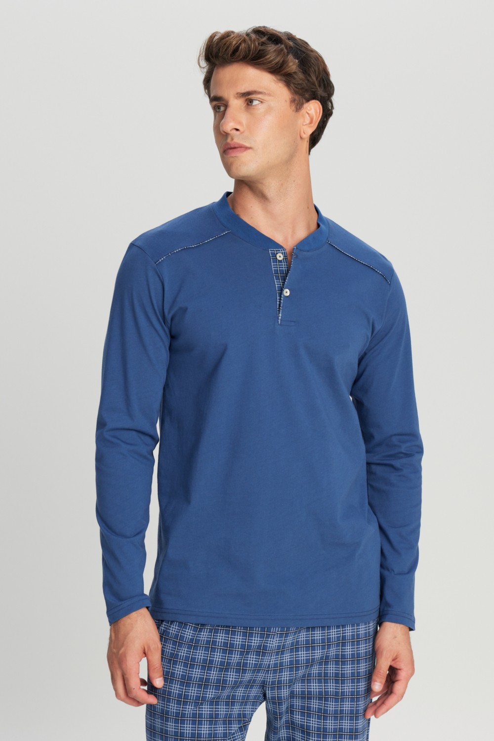 Altınyıldız Classics Erkek İndigo %100 Pamuk Standart Fit Hakim Yaka Desenli Cepli Pijama Takımı Damat Bohçası Seti görsel 7