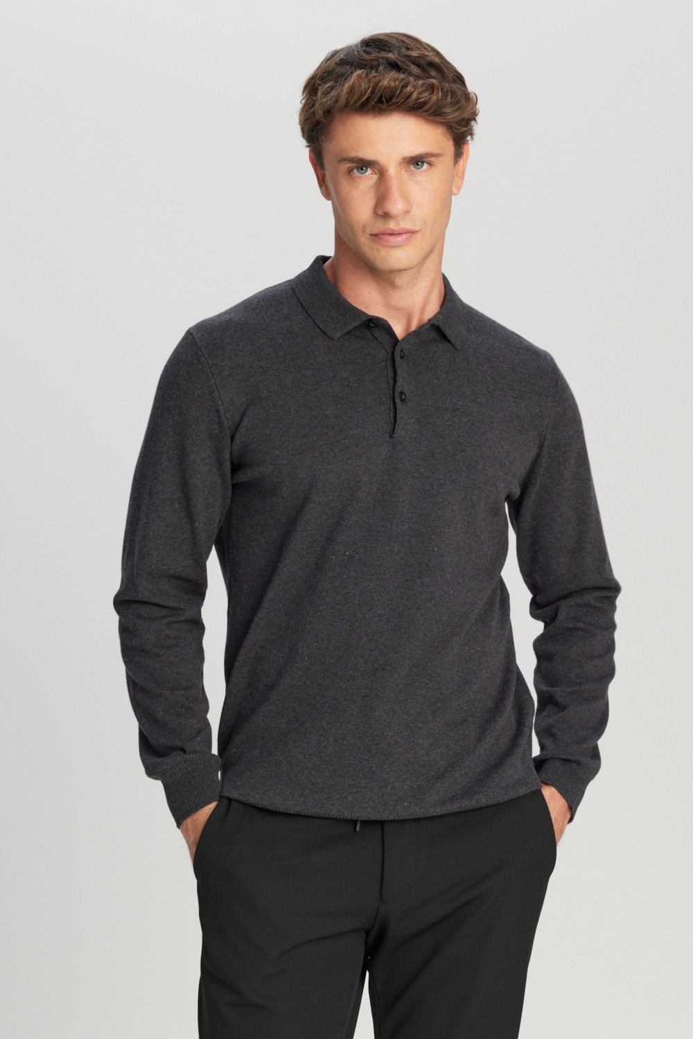 Altınyıldız Classics Erkek Siyah Pamuklu Standart Fit Normal Kesim Polo Yaka Triko Kazak görsel 7