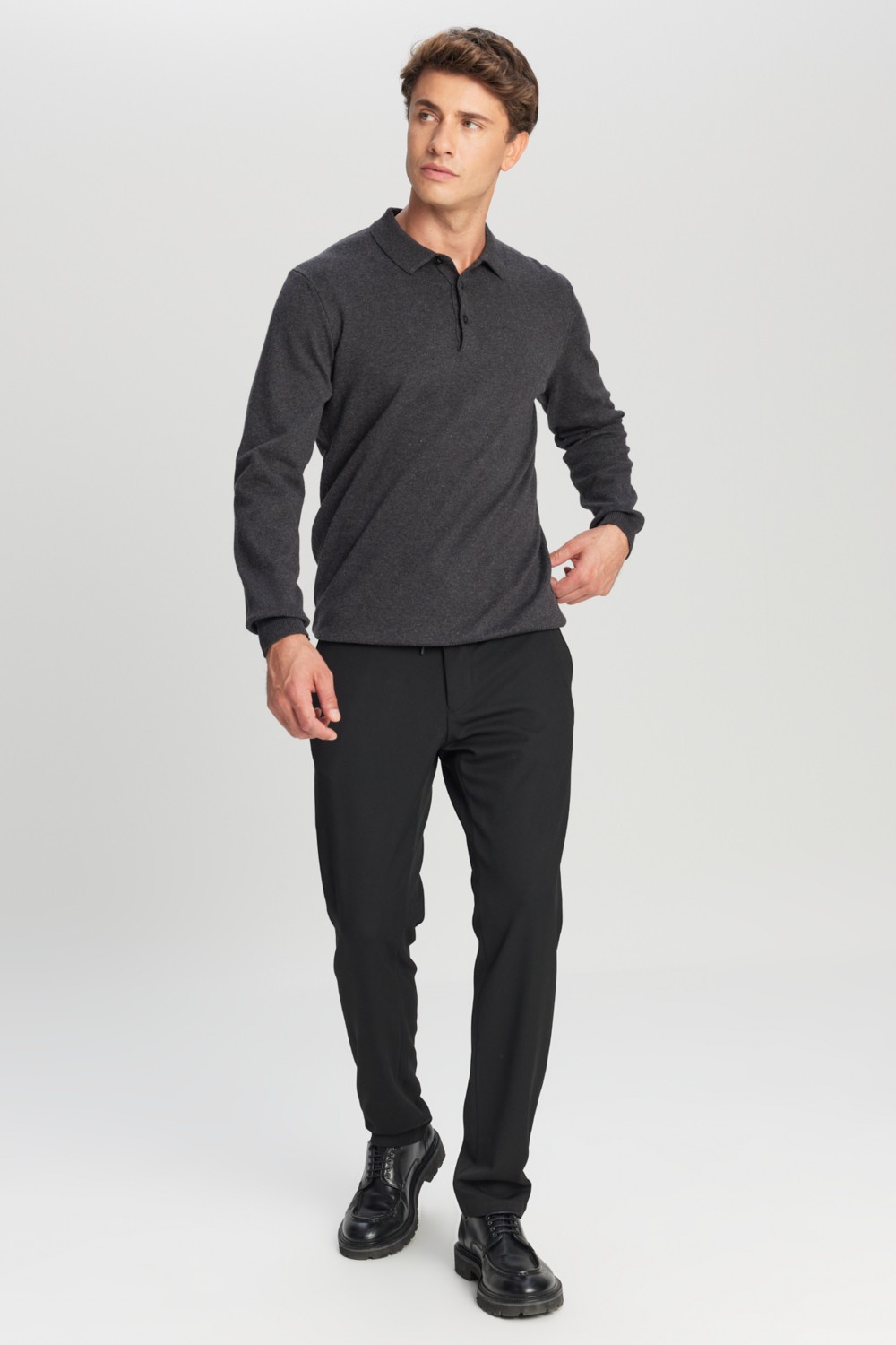 Altınyıldız Classics Erkek Siyah Pamuklu Standart Fit Normal Kesim Polo Yaka Triko Kazak görsel 8