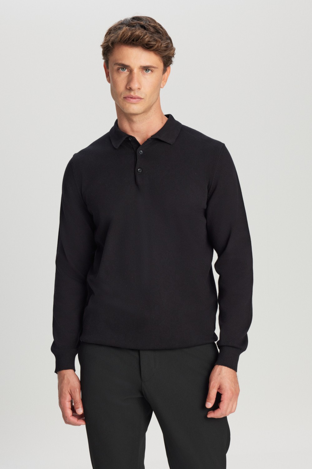 Altınyıldız Classics Erkek Siyah Pamuklu Standart Fit Normal Kesim Polo Yaka Triko Kazak