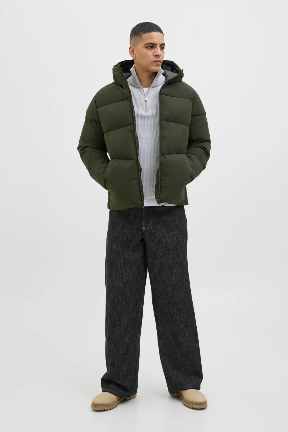 Jack & Jones Erkek Jjglobal Kapüşonlu Şişme Mont 12283517 Koyu Yeşil görsel 2