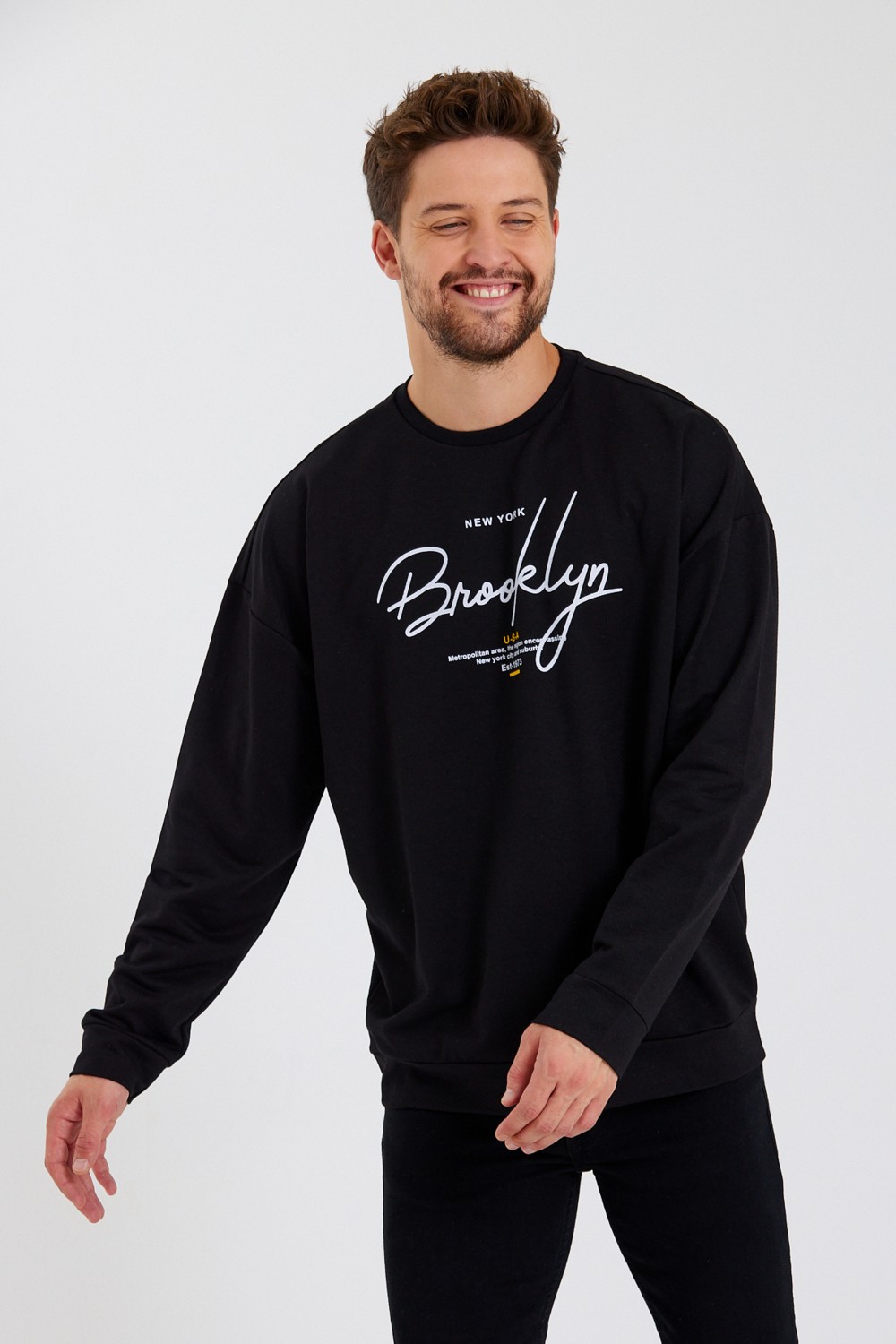 Superlife Süperlife Erkek Bisiklet Yaka Regular Fit El Yazılı Brooklyn Ince Sweatshirt SPR23SW331 görsel 6