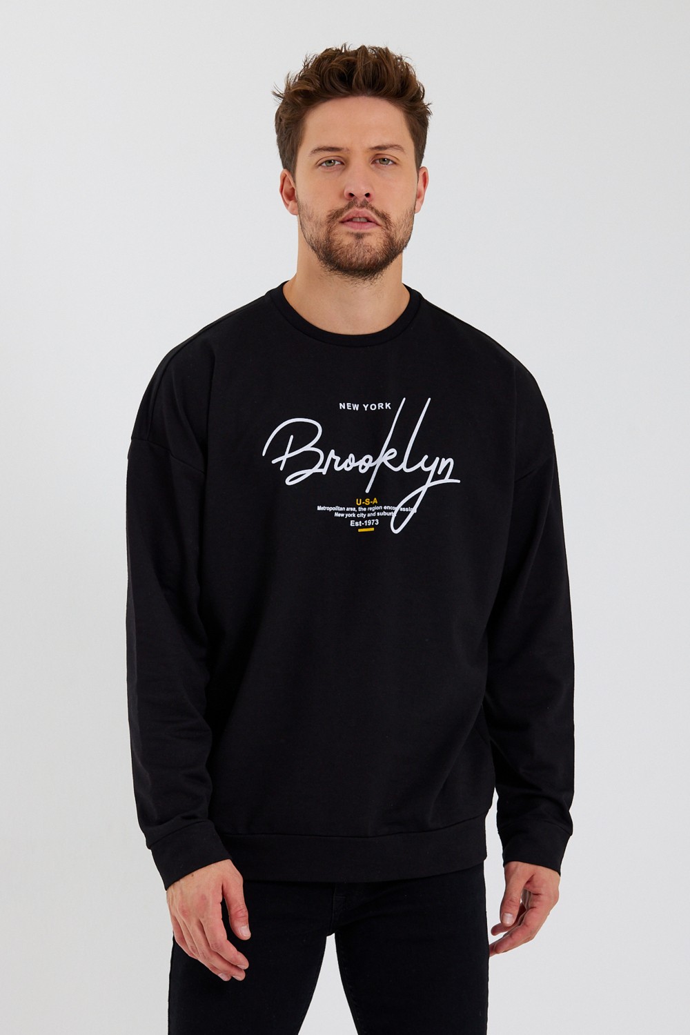 Superlife Süperlife Erkek Bisiklet Yaka Regular Fit El Yazılı Brooklyn Ince Sweatshirt SPR23SW331 görsel 7